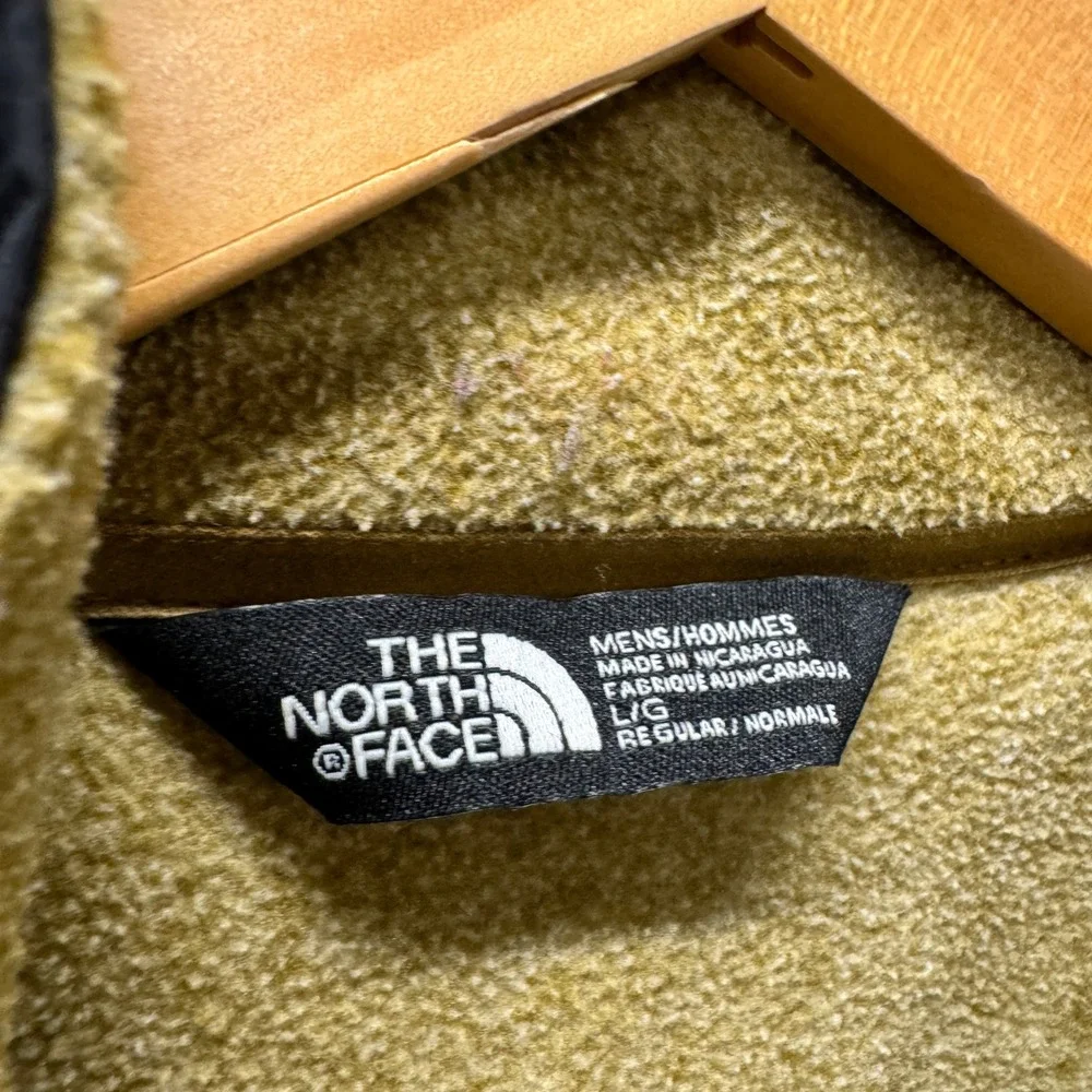 The North Face Fleece Jacket Mens Large Denali Tan Black Full Zip + Pockets